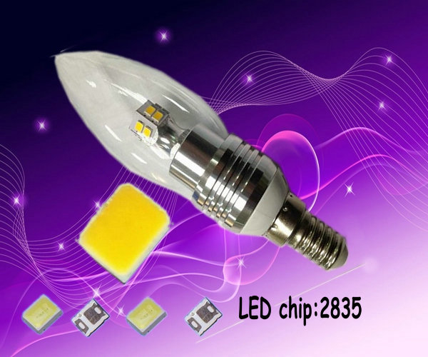 3W 200 Lumen Dimmable LED Candle Light Bulb 7000K Cold White , Glass Housing