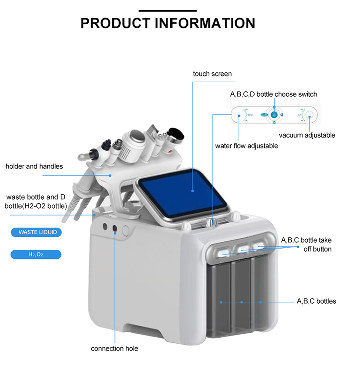 New 6 in 1 water hydrogen oxygen hydration dermabrasion small bubble oxygen therapy facial machine